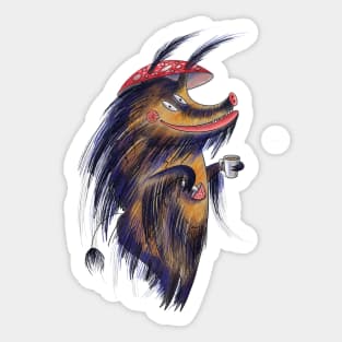 Funny boar with coffee in a fly agaric hat. Pig Sticker